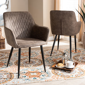 BAXTON STUDIO BELEN MODERN AND CONTEMPORARY GREY AND BROWN IMITATION LEATHER UPHOLSTERED 2-PIECE METAL DINING CHAIR SET