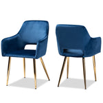 Load image into Gallery viewer, Baxton Studio Germaine Glam And Luxe Navy Blue Velvet Fabric Upholstered Gold Finished 2-Piece Metal Dining Chair Set
