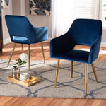 Load image into Gallery viewer, Baxton Studio Germaine Glam And Luxe Navy Blue Velvet Fabric Upholstered Gold Finished 2-Piece Metal Dining Chair Set
