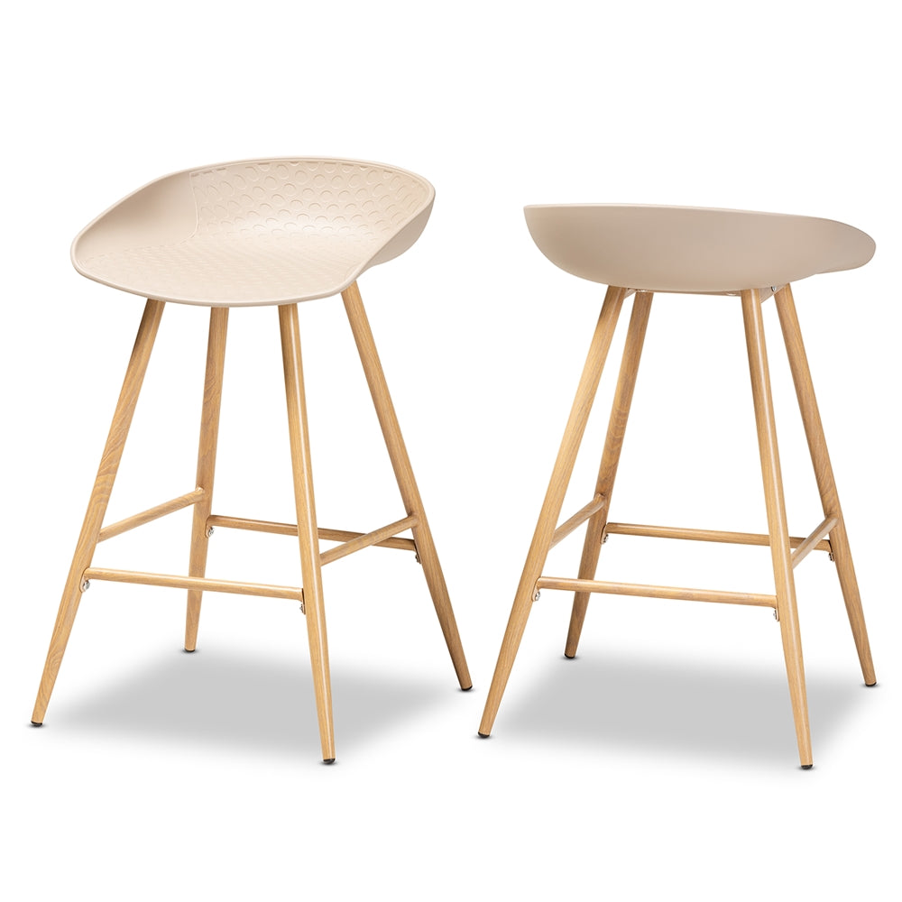 Baxton Studio Mairi Modern And Contemporary Beige Plastic And Wood Finished 2-Piece Counter Stool Set