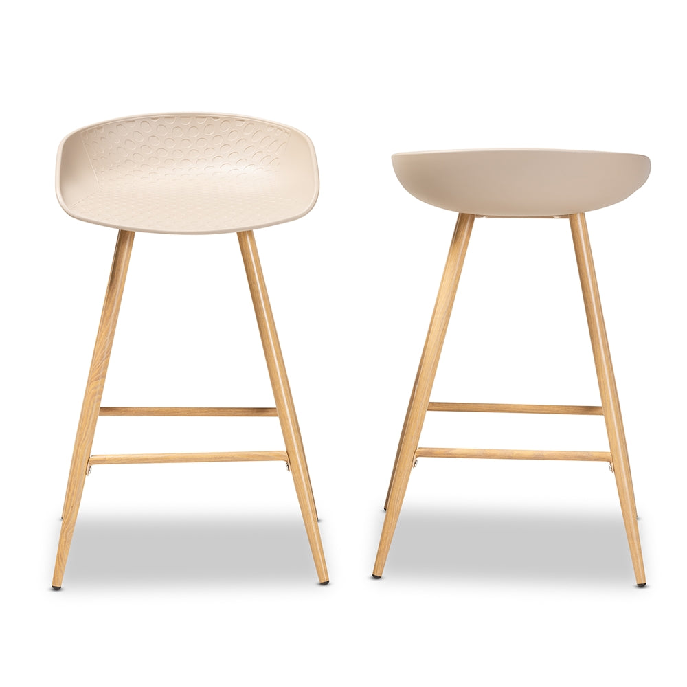 Baxton Studio Mairi Modern And Contemporary Beige Plastic And Wood Finished 2-Piece Counter Stool Set