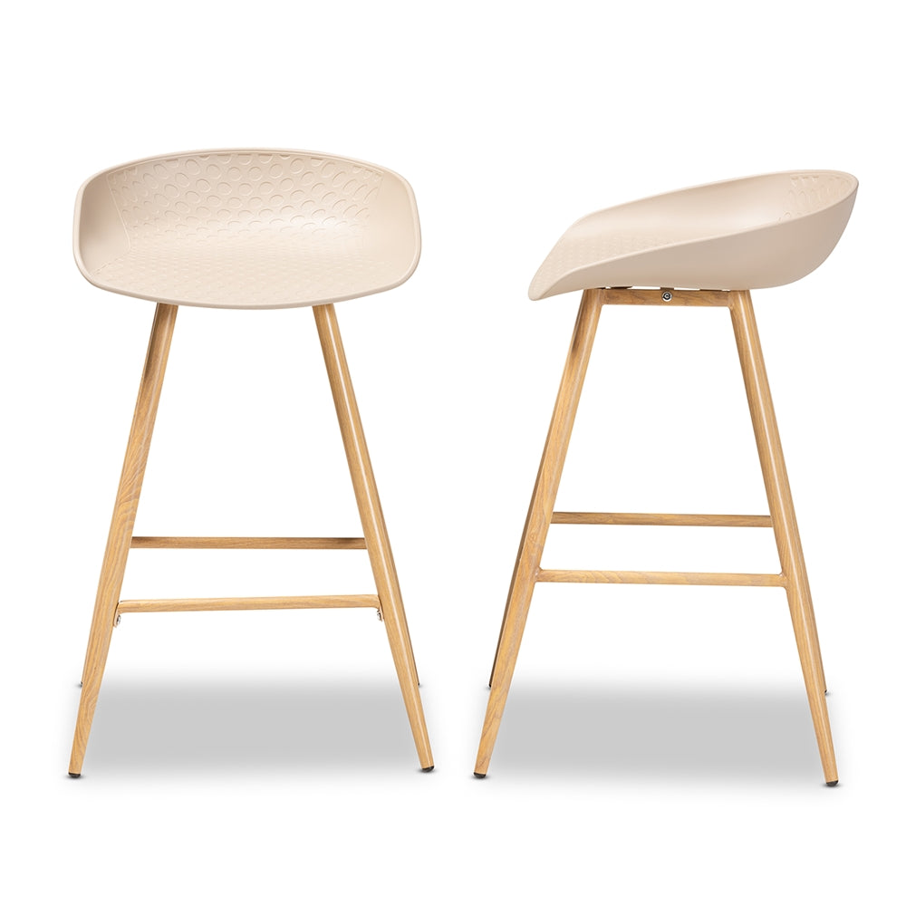 Baxton Studio Mairi Modern And Contemporary Beige Plastic And Wood Finished 2-Piece Counter Stool Set