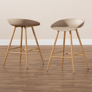 Baxton Studio Mairi Modern And Contemporary Beige Plastic And Wood Finished 2-Piece Counter Stool Set