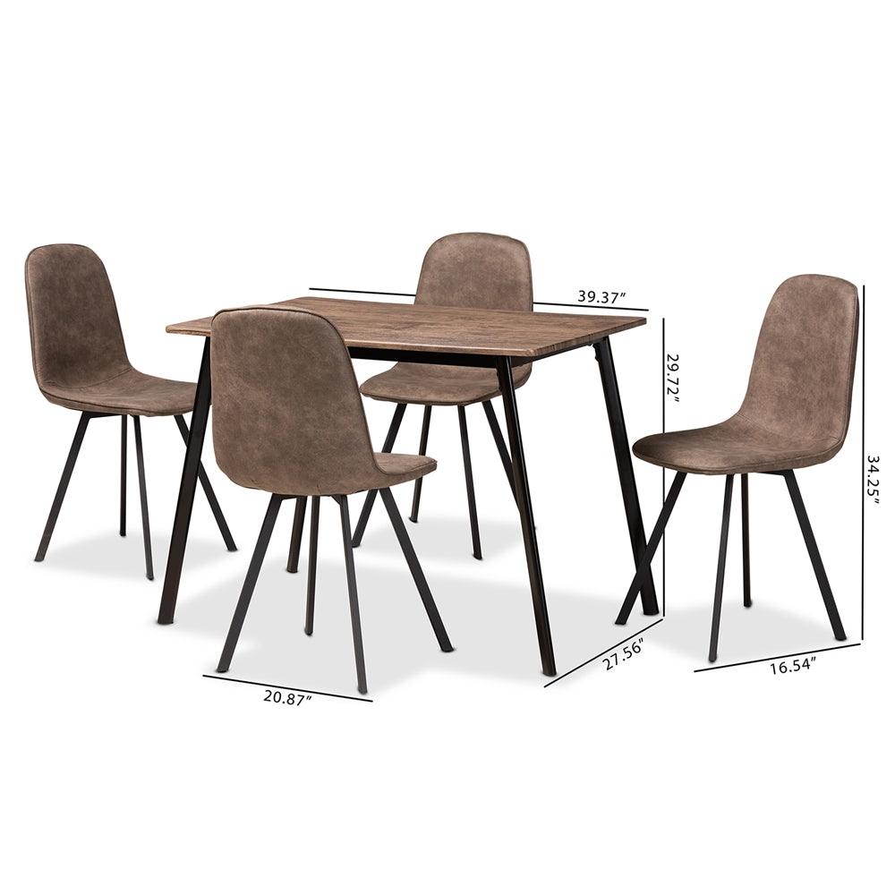 Baxton Studio Filicia Modern Transitional Grey Faux Leather Effect Fabric Upholstered And Black Metal 5-Piece Dining Set