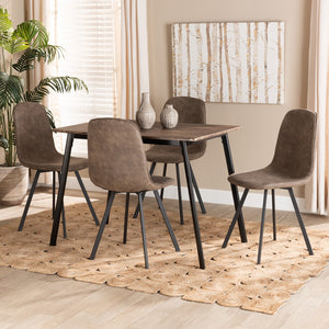 Baxton Studio Filicia Modern Transitional Grey Faux Leather Effect Fabric Upholstered And Black Metal 5-Piece Dining Set