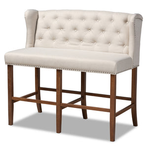 Baxton Studio Alira Modern And Contemporary Beige Fabric Upholstered Walnut Finished Wood Button Tufted Bar Stool Bench