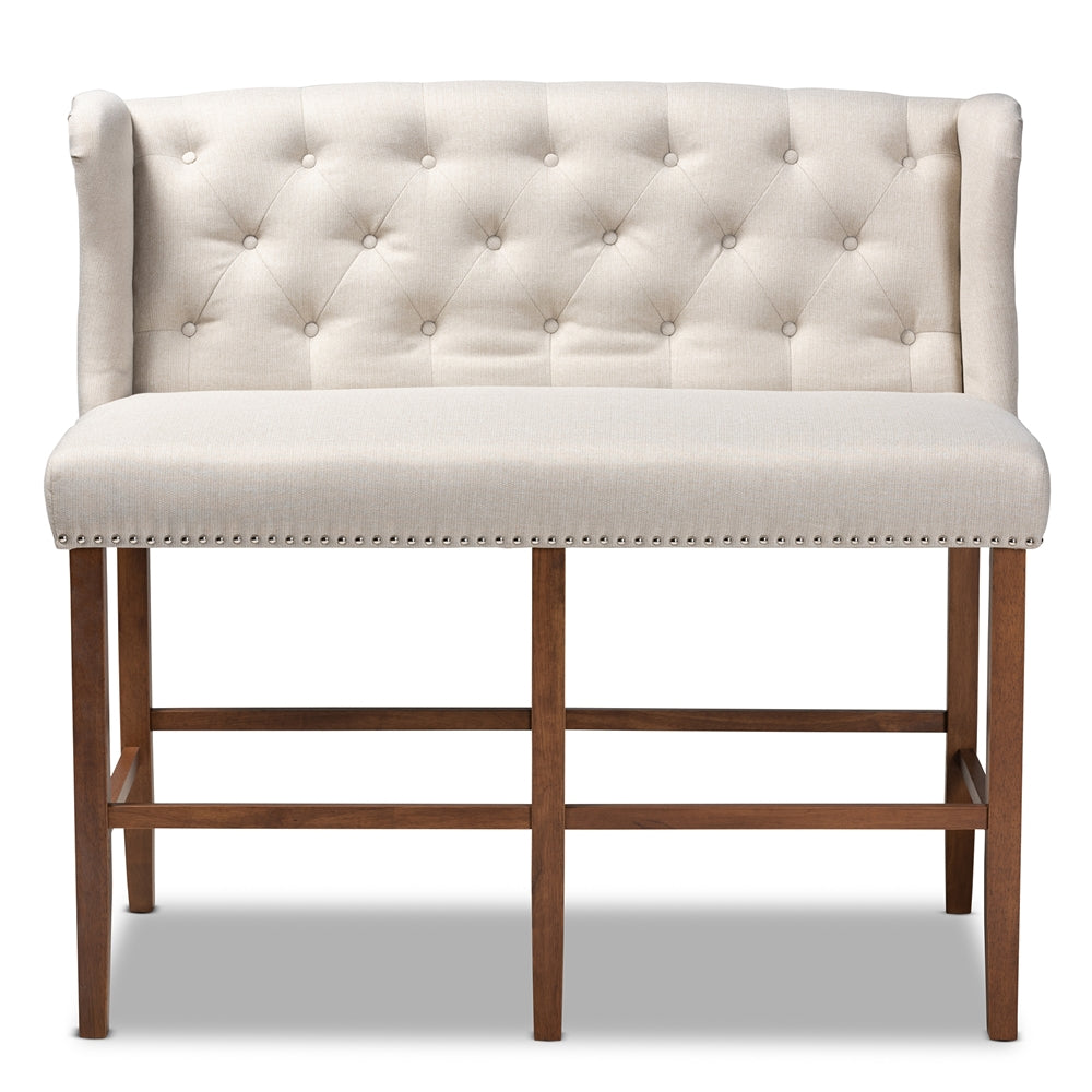 Baxton Studio Alira Modern And Contemporary Beige Fabric Upholstered Walnut Finished Wood Button Tufted Bar Stool Bench