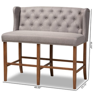 Baxton Studio Alira Modern And Contemporary Grey Fabric Upholstered Walnut Finished Wood Button Tufted Bar Stool Bench