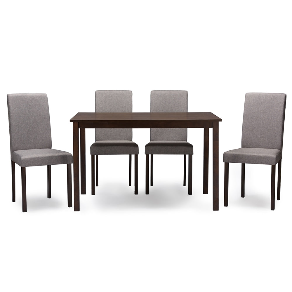 BAXTON STUDIO ANDREW CONTEMPORARY ESPRESSO WOOD GREY FABRIC 5PC DINING SET