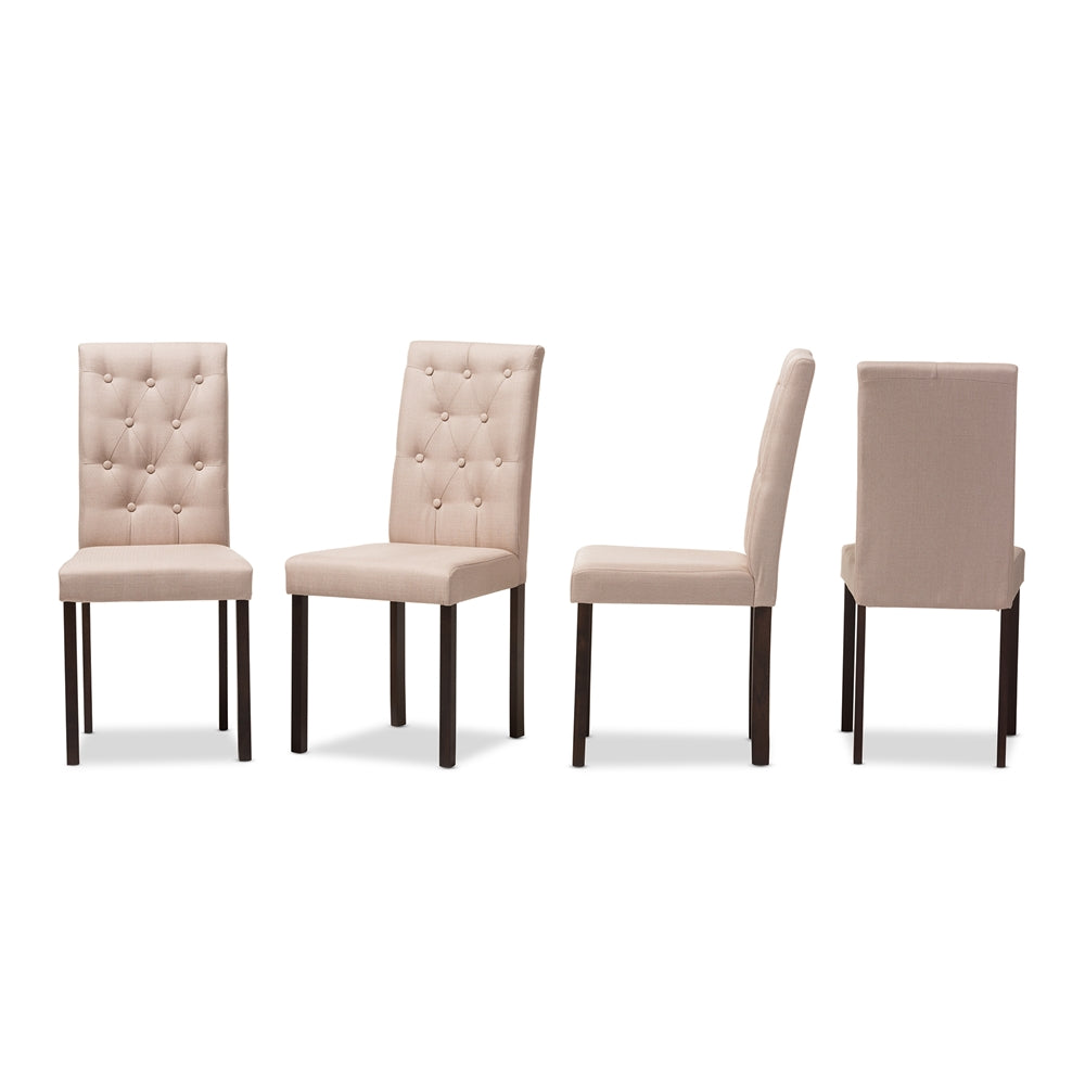 BAXTON STUDIO GARDNER MODERN AND CONTEMPORARY DARK BROWN FINISHED BEIGE FABRIC UPHOLSTERED DINING CHAIR (SET OF 4)