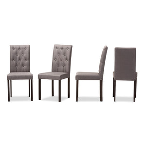 BAXTON STUDIO GARDNER MODERN AND CONTEMPORARY DARK BROWN FINISHED GREY FABRIC UPHOLSTERED DINING CHAIR (SET OF 4)