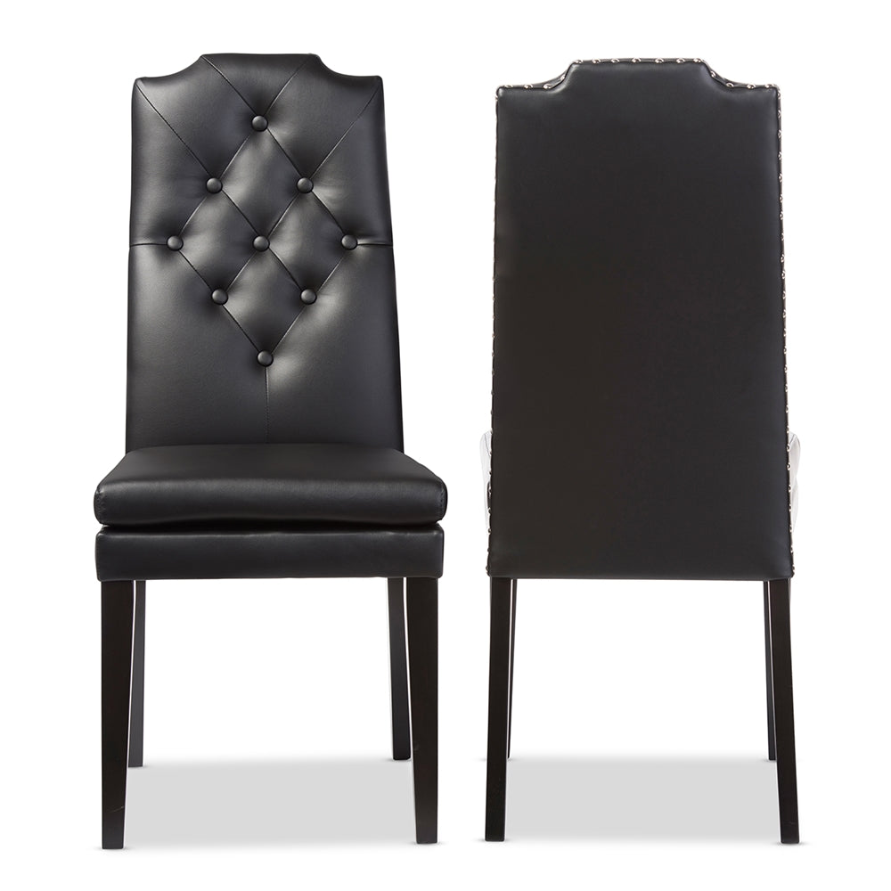 BAXTON STUDIO DYLIN MODERN AND CONTEMPORARY BLACK FAUX LEATHER BUTTON-TUFTED NAIL HEADS TRIM DINING CHAIR