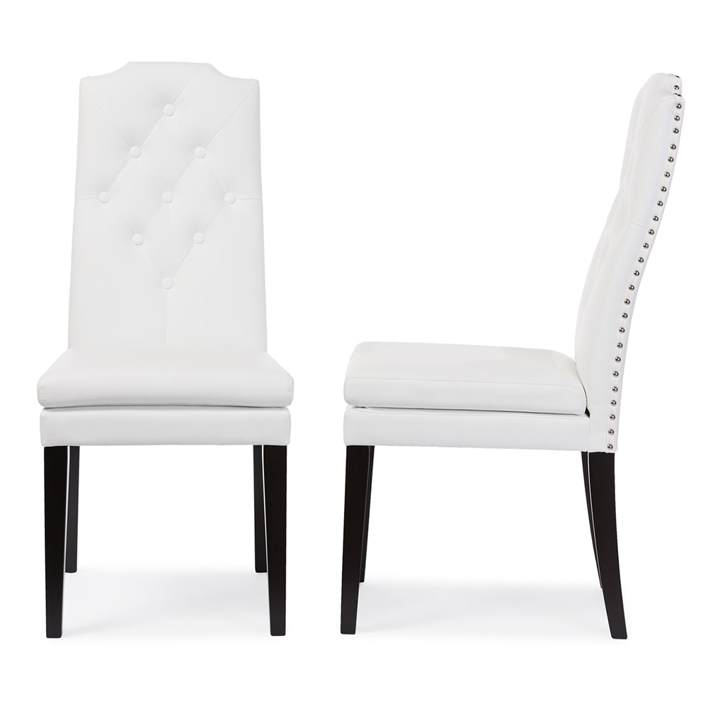 BAXTON STUDIO DYLIN MODERN AND CONTEMPORARY WHITE FAUX LEATHER BUTTON-TUFTED NAIL HEADS TRIM DINING CHAIR