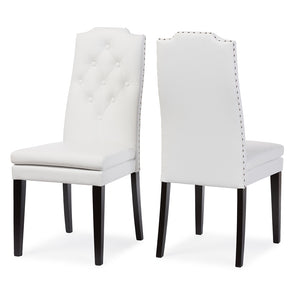 Baxton Studio Dylin Modern And Contemporary White Faux Leather Button-Tufted Nail Heads Trim Dining Chair