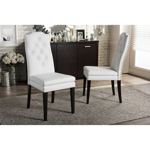 Baxton Studio Dylin Modern And Contemporary White Faux Leather Button-Tufted Nail Heads Trim Dining Chair