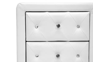 Baxton Studio Stella Crystal Tufted White Upholstered Modern Nightstand