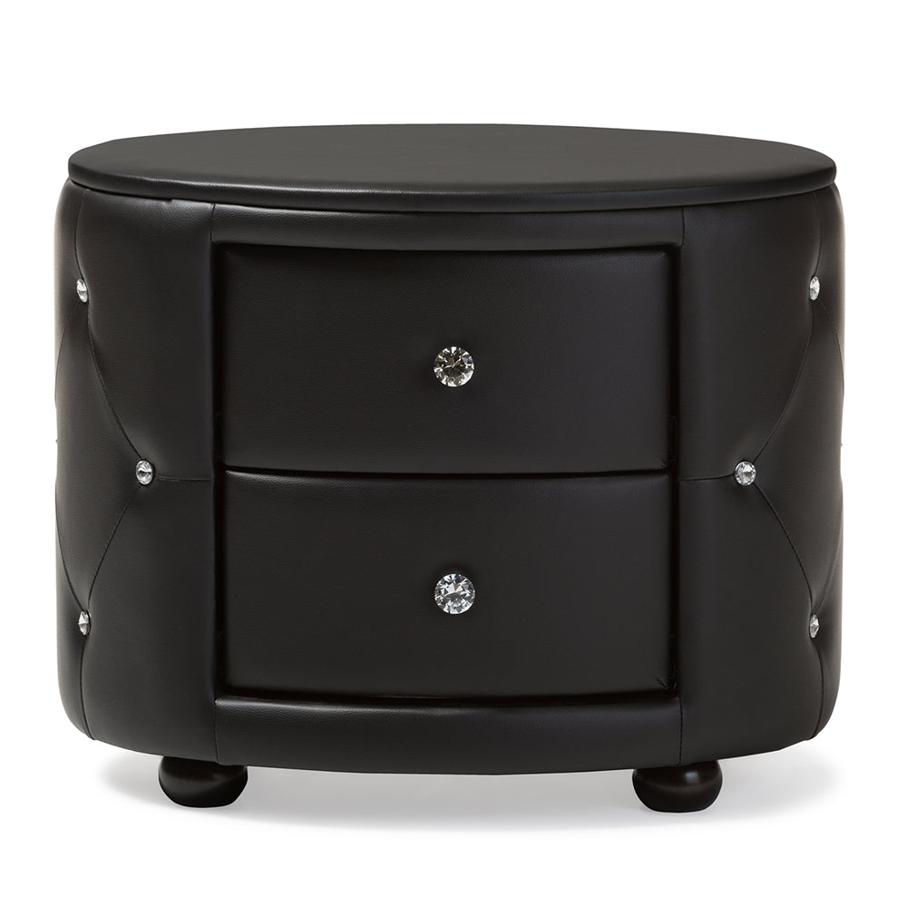 Baxton Studio Davina Hollywood Glamour Style Oval 2-drawer  Faux Leather Upholstered Nightstand