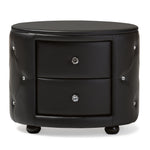 Load image into Gallery viewer, Baxton Studio Davina Hollywood Glamour Style Oval 2-drawer  Faux Leather Upholstered Nightstand
