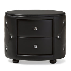 Baxton Studio Davina Hollywood Glamour Style Oval 2-drawer  Faux Leather Upholstered Nightstand