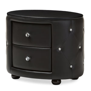 Baxton Studio Davina Hollywood Glamour Style Oval 2-drawer  Faux Leather Upholstered Nightstand