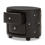 Load image into Gallery viewer, BAXTON STUDIO DAVINA HOLLYWOOD GLAMOUR STYLE OVAL 2-DRAWER BLACK FAUX LEATHER UPHOLSTERED NIGHTSTAND
