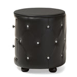 Load image into Gallery viewer, Baxton Studio Davina Hollywood Glamour Style Oval 2-Drawer Black Faux Leather Upholstered Nightstand
