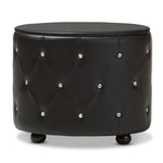 Load image into Gallery viewer, Baxton Studio Davina Hollywood Glamour Style Oval 2-Drawer Black Faux Leather Upholstered Nightstand
