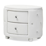 Load image into Gallery viewer, Baxton Studio Davina Hollywood Glamour Style Oval 2-Drawer White Faux Leather Upholstered Nightstand
