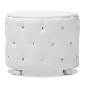 Baxton Studio Davina Hollywood Glamour Style Oval 2-Drawer White Faux Leather Upholstered Nightstand