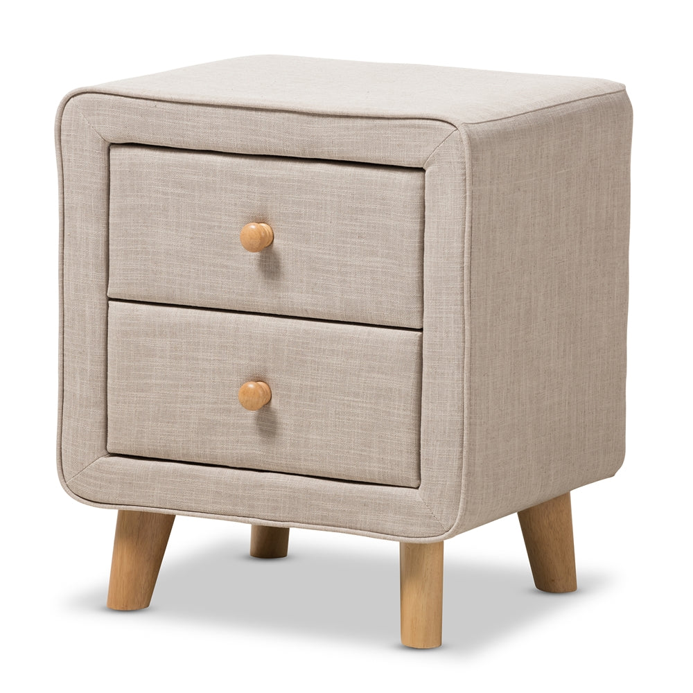 Baxton Studio Jonesy Mid-Century Fabric Upholstered 2-Drawer Nightstand