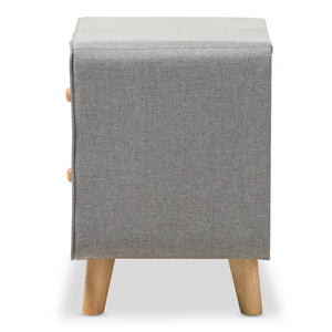 Baxton Studio Jonesy Mid-Century Grey Fabric Upholstered 2-Drawer Nightstand