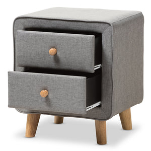 Baxton Studio Jonesy Mid-Century Grey Fabric Upholstered 2-Drawer Nightstand