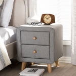 Load image into Gallery viewer, Baxton Studio Jonesy Mid-Century Grey Fabric Upholstered 2-Drawer Nightstand
