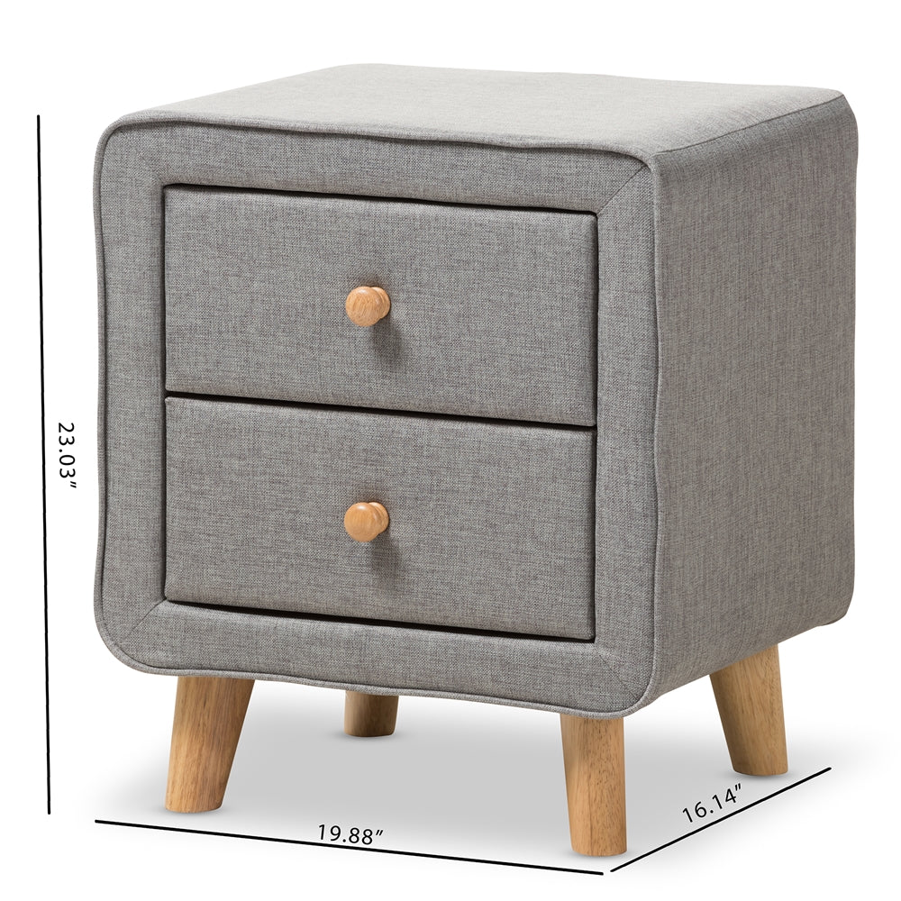 Baxton Studio Jonesy Mid-Century Grey Fabric Upholstered 2-Drawer Nightstand