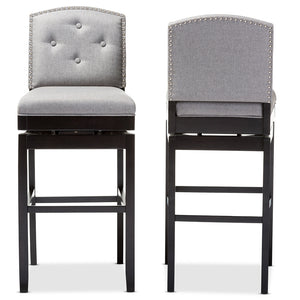 Baxton Studio Ginaro Modern And Contemporary Grey Fabric Button-Tufted Upholstered Swivel Bar Stool (Set Of 2)