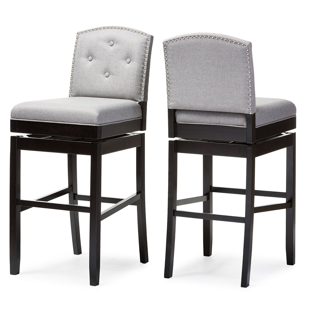 BAXTON STUDIO GINARO MODERN AND CONTEMPORARY GREY FABRIC BUTTON-TUFTED UPHOLSTERED SWIVEL BAR STOOL (SET OF 2)