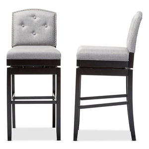 Baxton Studio Ginaro Modern And Contemporary Grey Fabric Button-Tufted Upholstered Swivel Bar Stool (Set Of 2)