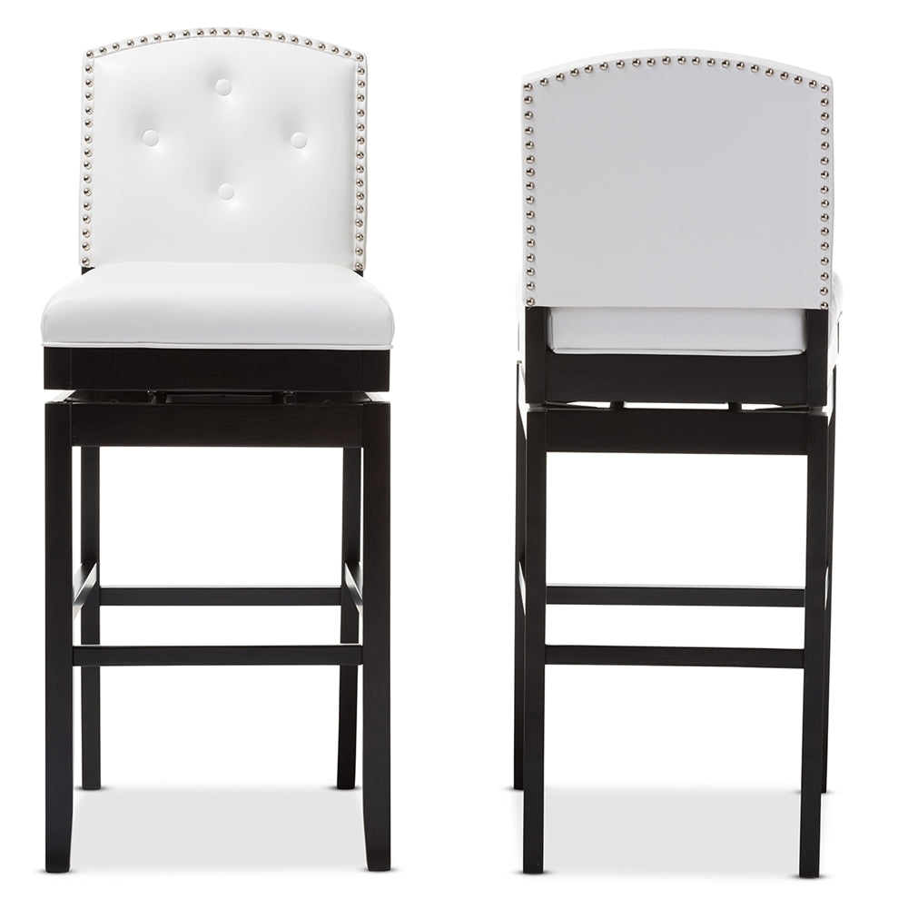 Baxton Studio Ginaro Modern And Contemporary White Faux Leather Button-Tufted Upholstered Swivel Bar Stool