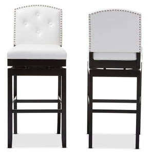 Baxton Studio Ginaro Modern And Contemporary White Faux Leather Button-Tufted Upholstered Swivel Bar Stool