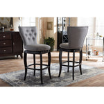 Load image into Gallery viewer, Baxton Studio Leonice Modern And Contemporary Grey Fabric Upholstered Button-Tufted 29-Inch 2-Piece Swivel Bar Stool Set
