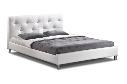 BARBARA WHITE MODERN BED WITH CRYSTAL BUTTON TUFTING - QUEEN SIZE