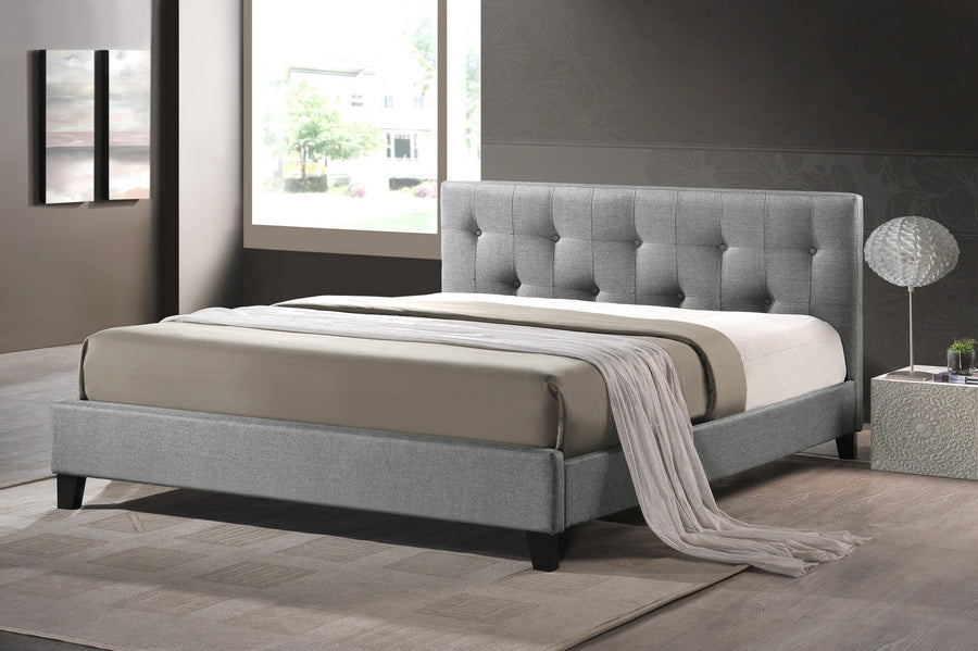 Baxton Studio Annette Gray Linen Modern Bed With Upholstered Headboard - Queen Size