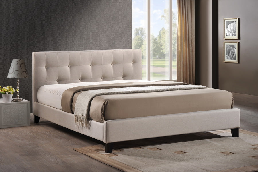 Baxton Studio Annette Light Beige Linen Modern Bed With Upholstered Headboard - Full Size