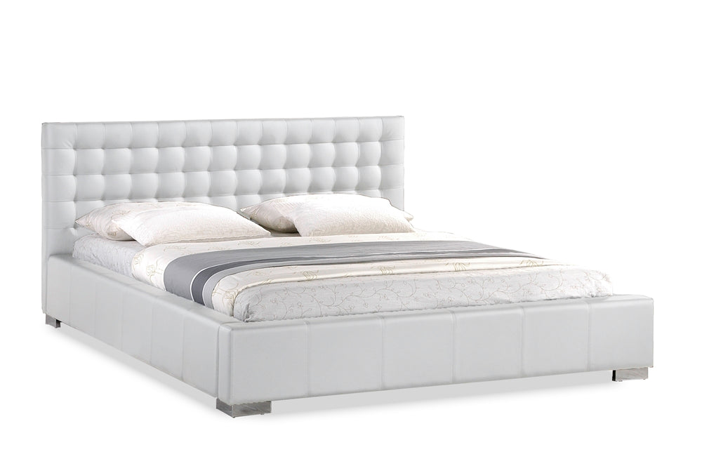 BAXTON STUDIO MADISON WHITE MODERN BED WITH UPHOLSTERED HEADBOARD - KING SIZE