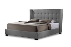 Baxton Studio Favela Gray Linen Modern Bed With Upholstered Headboard