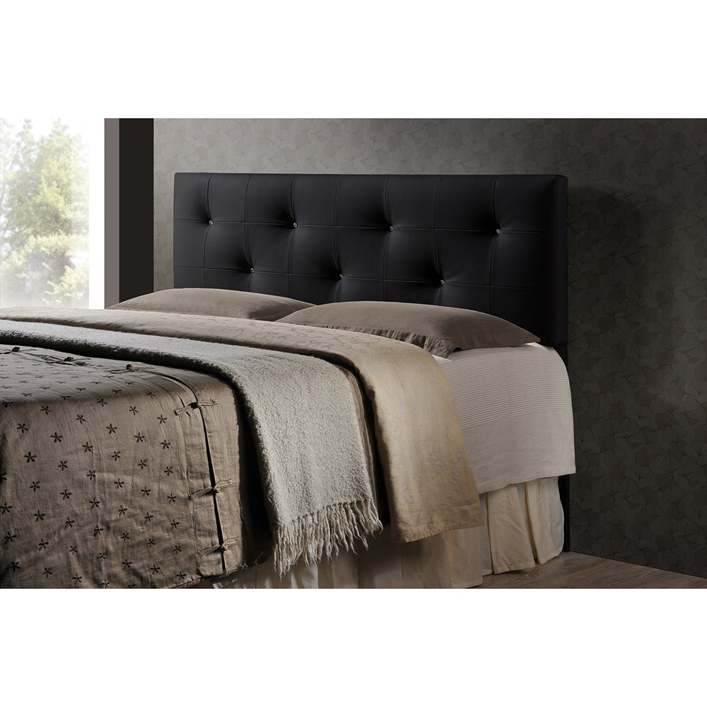 Baxton Studio Dalini Modern And Contemporary King Black Faux Leather Headboard With Faux Crystal Buttons