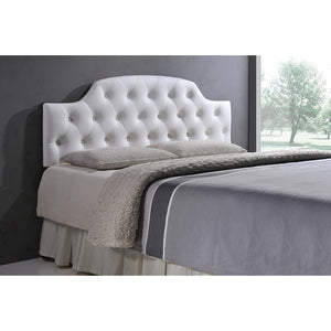 Baxton Studio Morris Modern And Contemporary Queen Size White Faux Leather Upholstered Button-Tufted Scalloped Headboard