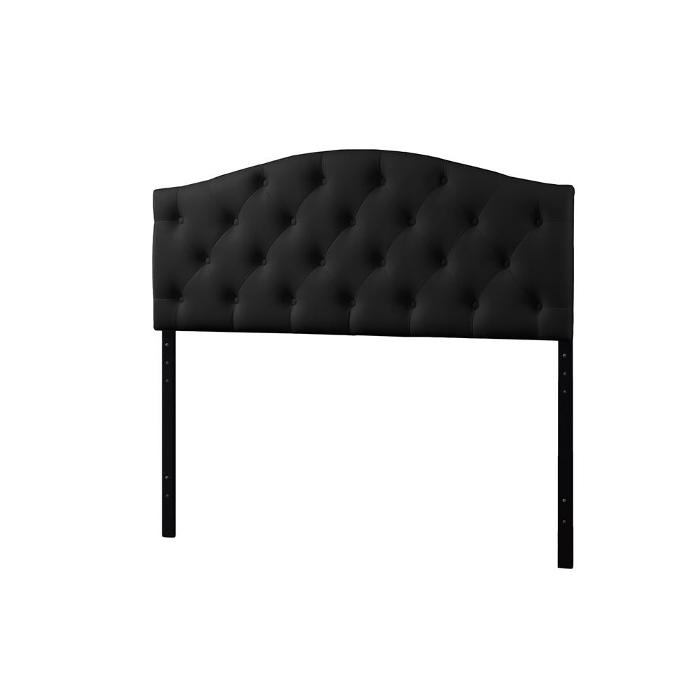 BAXTON STUDIO MYRA MODERN AND CONTEMPORARY QUEEN SIZE BLACK FAUX LEATHER UPHOLSTERED BUTTON-TUFTED SCALLOPED HEADBOARD