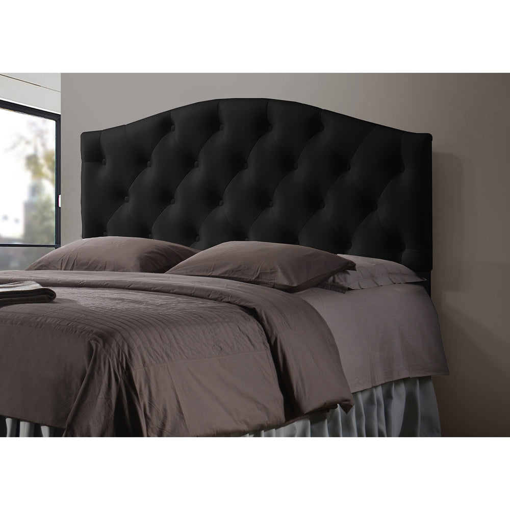 Baxton Studio Myra Modern And Contemporary Queen Size Black Faux Leather Upholstered Button-Tufted Scalloped Headboard