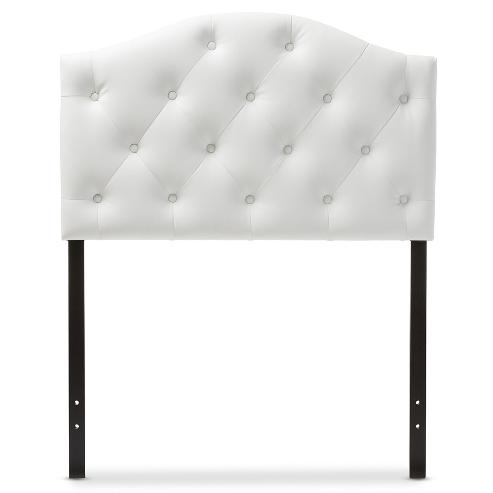 BAXTON STUDIO MYRA MODERN AND CONTEMPORARY WHITE FAUX LEATHER UPHOLSTERED BUTTON-TUFTED SCALLOPED TWIN SIZE HEADBOARD